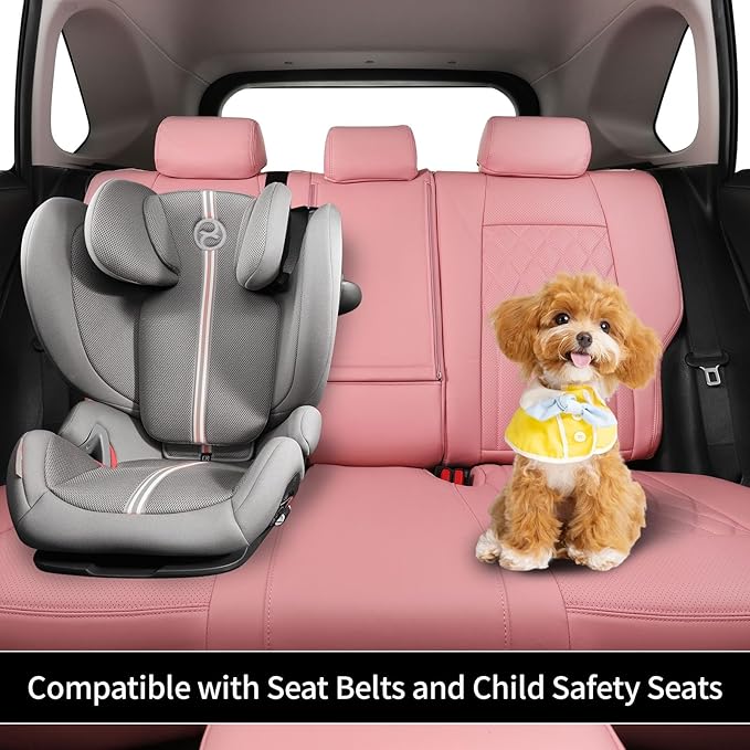 EKR Rav4 Seat Covers Custom Fit for Toyota Rav4 2021-2024 Prime SE,XSE & 2019-2025 Hybrid/PHEV SE,XSE, Leather Pink Seat Cover Full Set for Women,Faux Leather(Pink)