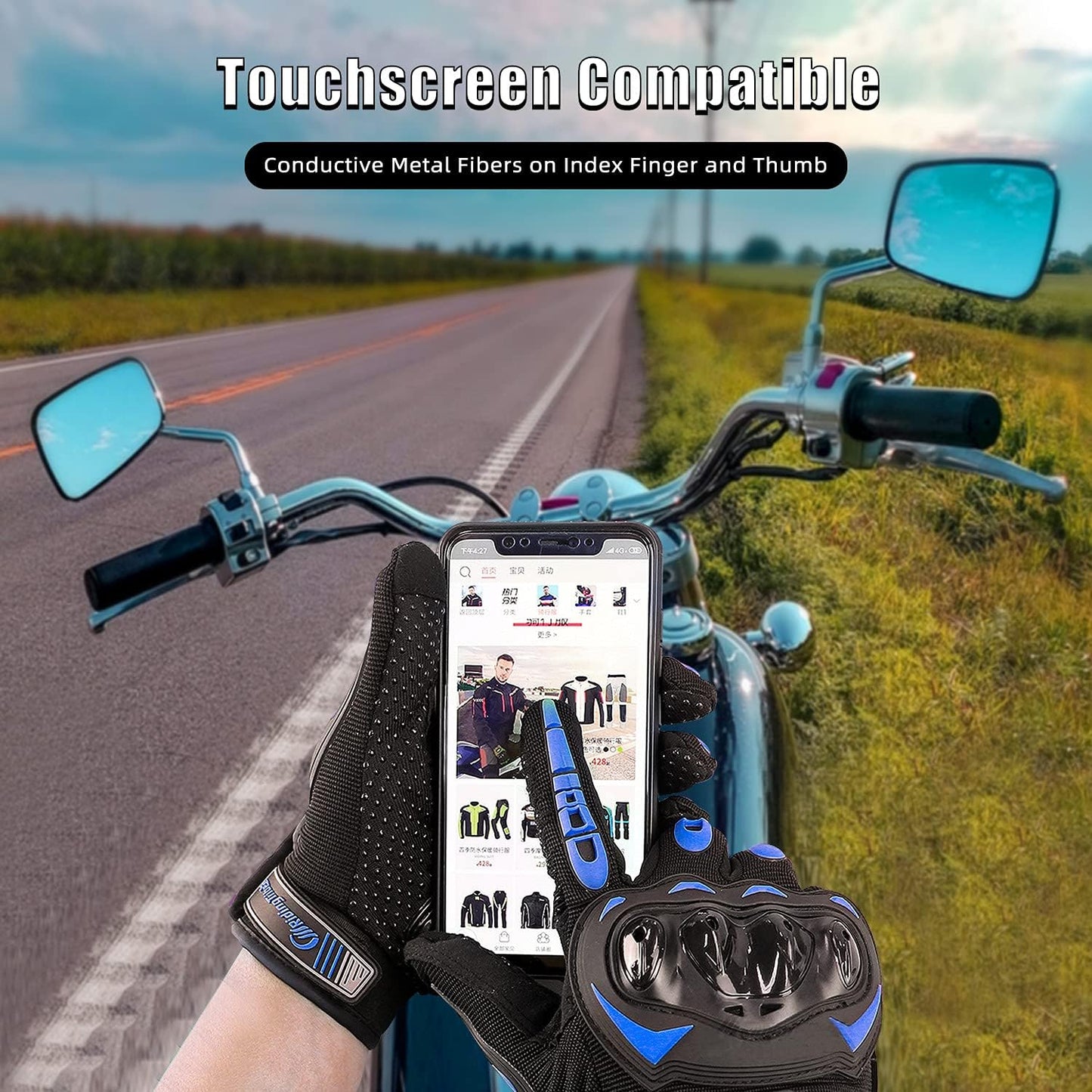 Motorcycle Gloves for Men and Women Full Finger Touchscreen Mountain Dirt Bike Gloves for Powersports BMX ATV MTB Driving Motocross Cycling Gloves(XL, Blue)