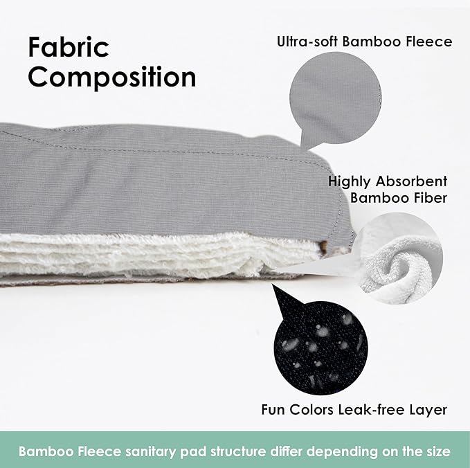 wegreeco 6 Pcs Reusable Menstrual Pads, Ultra Absorbent Cloth Pads for Heavy Flow, Sanitary for Teens, Women, Nonslip, Grey Inner, Black Outer, Small