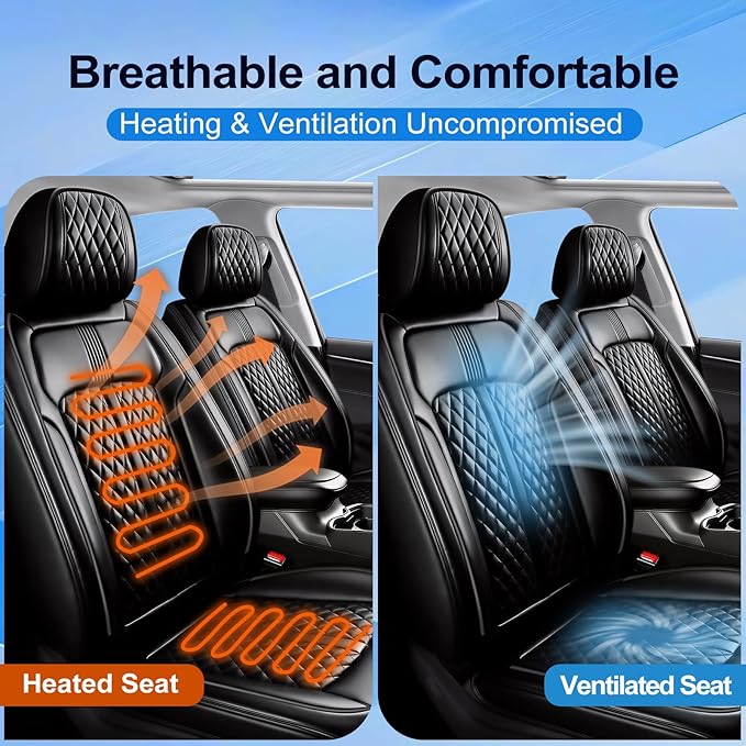 Fit RAV4 Car Seat Covers for Select Toyota RAV 4 2013-2025 2026 /RAV4 Hybrid - Premium Full Coverage Leather, Waterproof & All Weather Seat Cushion Protector, Full Set, Black