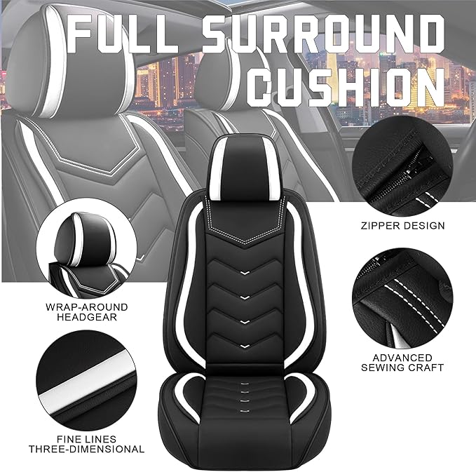 CTDS Car Seat Covers for Toyota RAV4 2000-2026, Stylish Sport Seat Cover, Premium Nappa Leather Car Seat Cover. Automobile Seat Covers Sets.(Standard 5 Seats/Black White)