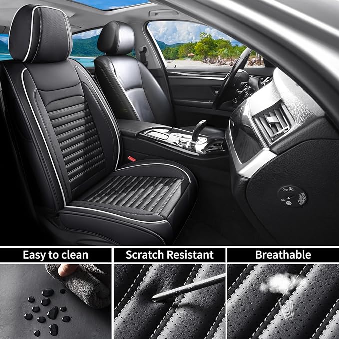 Car Seat Covers Full Set Fit for Toyota Camry 2001-2026, Premium Faux Leather Car Seat Protector, Breathable, Anti-Slip, Comfortable & Durable (Black&White,Full Set)