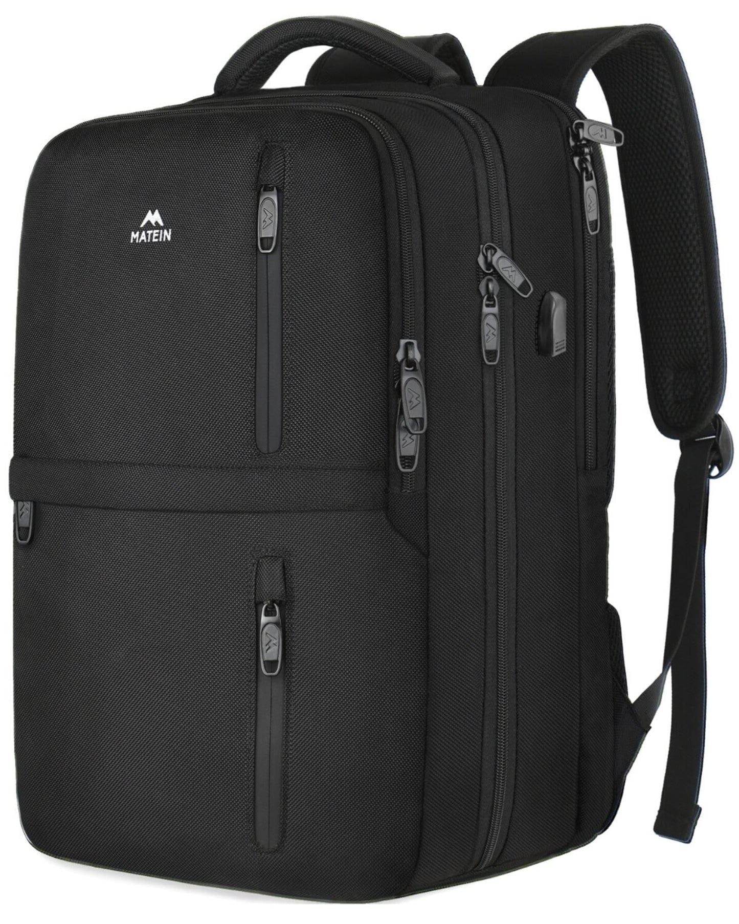 MATEIN Carry on Backpack, Flight Approved Travel Backpack with USB Port, TSA Personal Item Travel Bag fits 17" Laptop, Large Water Resistant Luggage Overnight Weekender Bag for Men & Women, Black