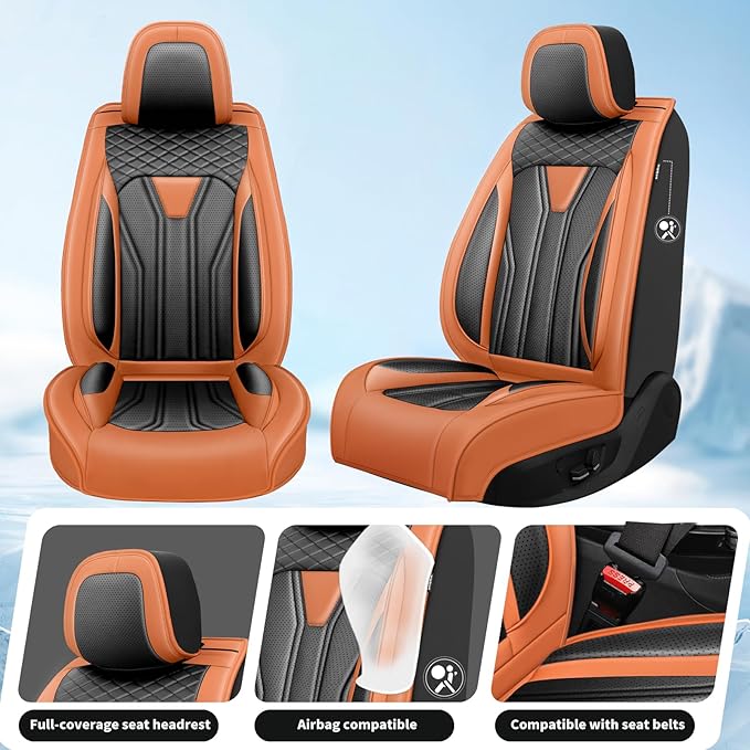 Fit Tucson Car Seat Covers Premium Leather for Hyundai Tucson 2010-2025 2026. Waterproof， Breathable, Scratch-Resistant & All-Weather Seat Cushion Protector (Front Seat, Orange&Black)