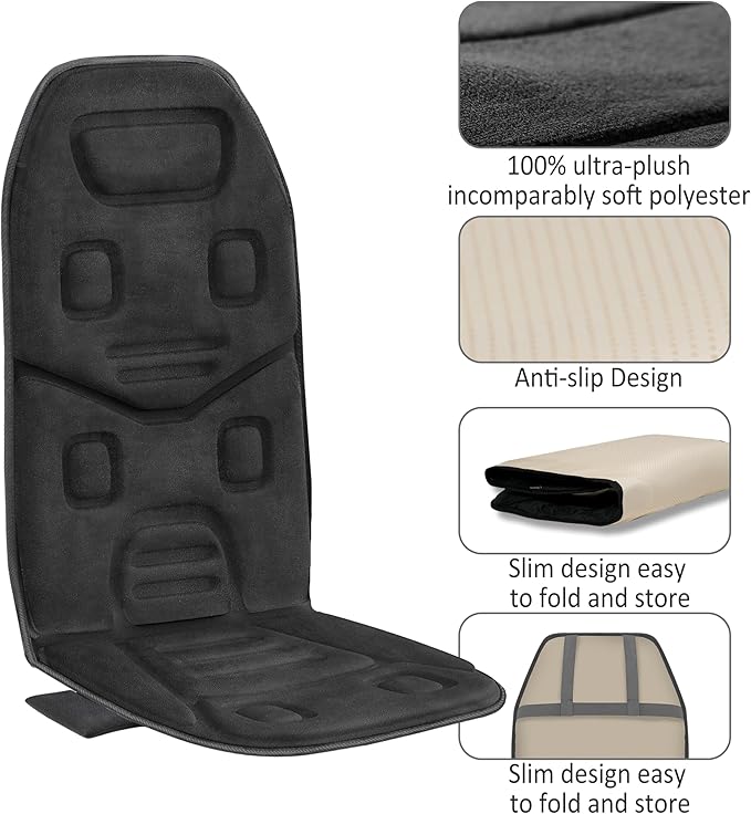 COMFIER Massage Seat Cushion with Heat - 10 Vibration Motors, Back Massager for Chair, （Vibration Massage Only, Not Shiatsu/Rolling,Massage Chair Pad for Back Ideal Gifts for Men, Women (Renew)