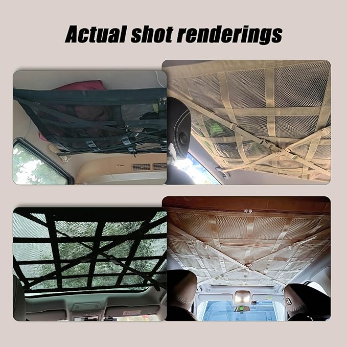 Overhead Car Organizer, Compatible with Ford F-150 XL/Raptor 2010-2025 Car Roof Storage Net Universal Car Ceiling Storage for Camping Storage Bag,Black-Large