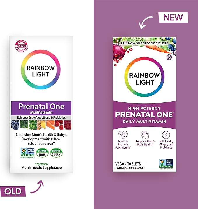 Rainbow Light High-Potency Prenatal One Multivitamin, Prenatal Health Multivitamin Supports Mom's Health and Baby's Development, With Vitamin C, Vegan, 30 Count