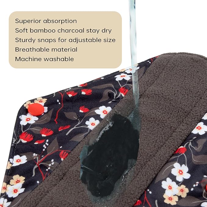 Leekalos Reusable Menstrual Pads - Bamboo Menstrual Cloth Pads | Light Incontinence Pads | Reusable Sanitary Pads - Pack of 6, 1 Cloth Mini Wet Bag