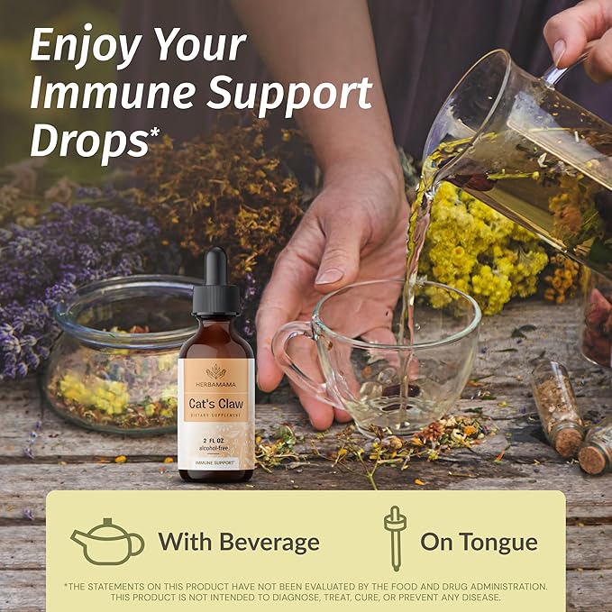HERBAMAMA Herbal Liquid Drops Kit - Bundle of Lemon Balm 4 fl oz & Cat's Claw Tincture 2 fl oz - Vegan, Non-GMO, Sugar & Alcohol-Free - 2 Pack