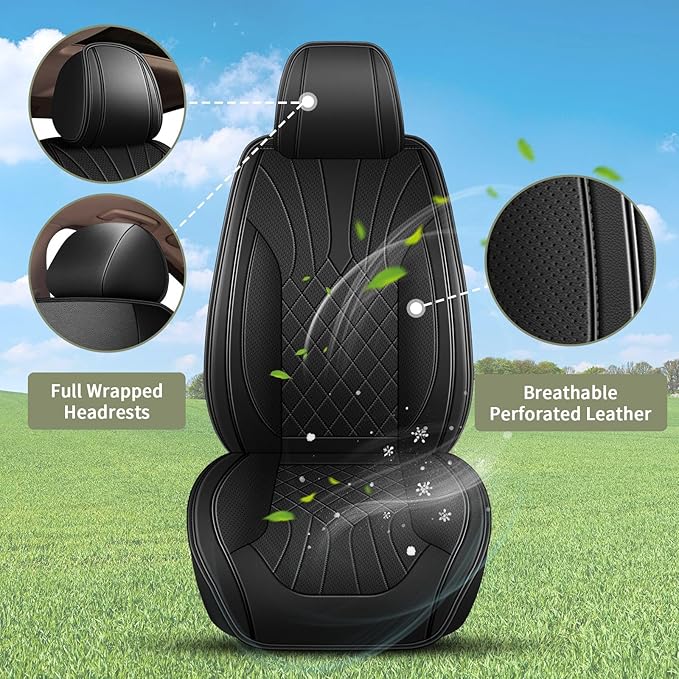 Full Set Car Seat Covers for Toyota Venza 2009-2021: Breathable Perforated Leather Seat Cover (Black)
