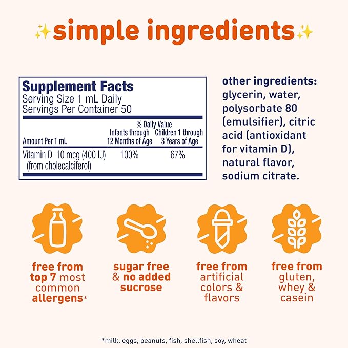 Enfamil Baby Vitamin D-Vi-Sol Vitamin D Liquid Supplement Drops for Infants, Supporting Strong Teeth & bones in Newborn Babies, Easy-to-Use, Gluten-Free, 50 mL Dropper Bottle, Pack of 3