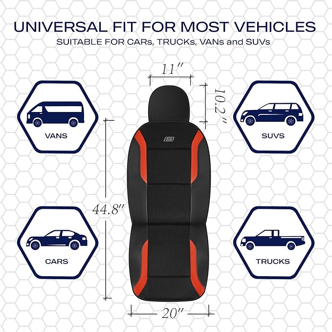 Skechers Memory Foam Leather Car Seat Covers, Air Cool Mesh Thick Seat Covers, Car Seat Covers Front Seats, Airbag Compatible, Automotive Comfort for Most Cars, Vans, Trucks, SUV,Orange