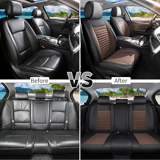 Car Seat Covers Full Set Fit for Toyota Venza 2009-2026, Premium Faux Leather Car Seat Protector,Breathable Anti-Slip Full Wrapping Edge Seat Covers(Black&Brown,Full Set)