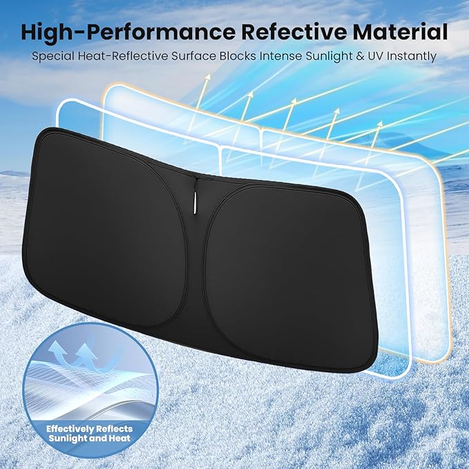 Windshield Sun Shade for Ford Explorer 2020-2026 ST, XLT, Limited, Platinum – Custom Fit Sun Shield with Mirror Cut‑Out, Blocks Heat & UV, Foldable - Ford Explorer Windshield Sunshade
