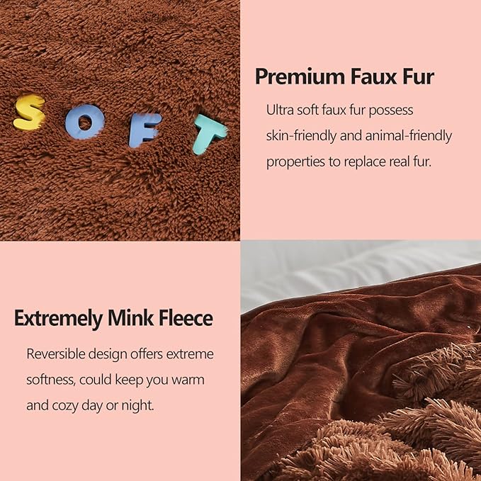 GONAAP Fuzzy Faux Fur Throw Blanket Coffee Super Soft Cozy Plush Fuzzy Shaggy Blanket for Couch Sofa Bed (Coffee, Throw(50"x60"))