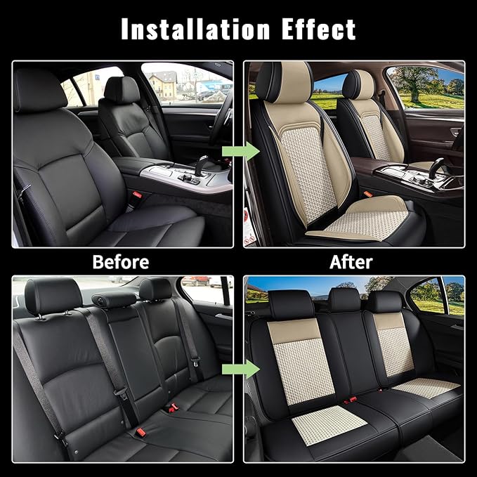 Car Seat Covers Full Set for Subaru Crosstrek 2016-2024 2025 2026, Breathable Cooling Ice Silk Leather Car Seat Cover, 5 Seats for Subaru Crosstrek Accessories (Black&Beige)