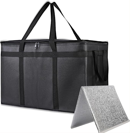 Bodaon Insulated Food Delivery Bag With Hard Bottom, XXXL Pizza Cooler Bags, Rideshare Delivery Bag, Grocery Shopping and Catering Thermal Cold/Hot Styrofoam Carrier for Travel/Car