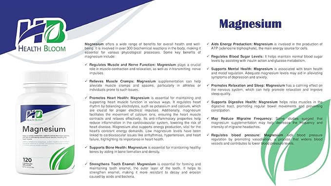 Magnesium | 60 Capsules | Health Bloom | Vitamins and Minerals Capsules
