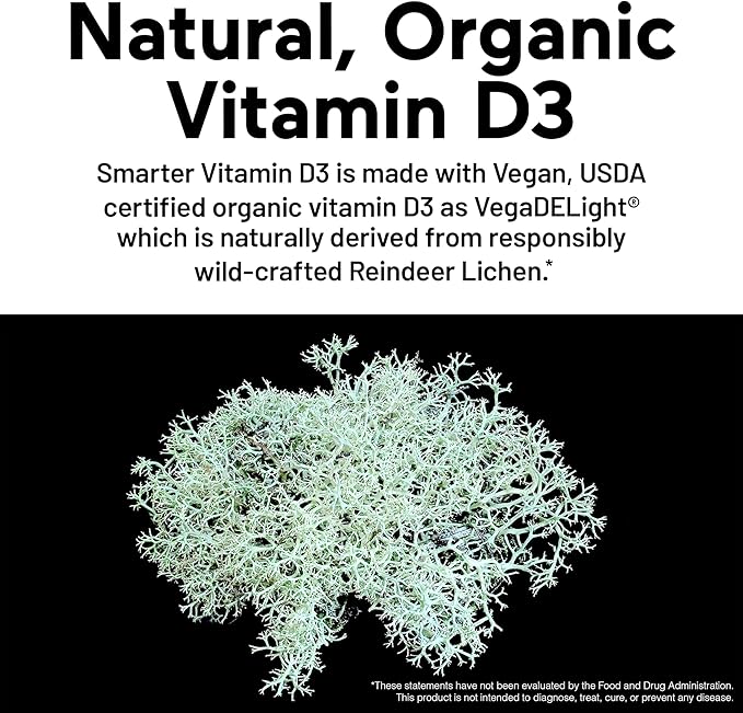 Smarter Nutrition Vegan Vitamin D3 5000 IU + Vitamin K2 1100 mcg with Organic Coconut & Olive Oil - D3 K2 Supplement for Immune Support & Bone Health in a Vegan Softgels - 180 Count [90 Day Supply]