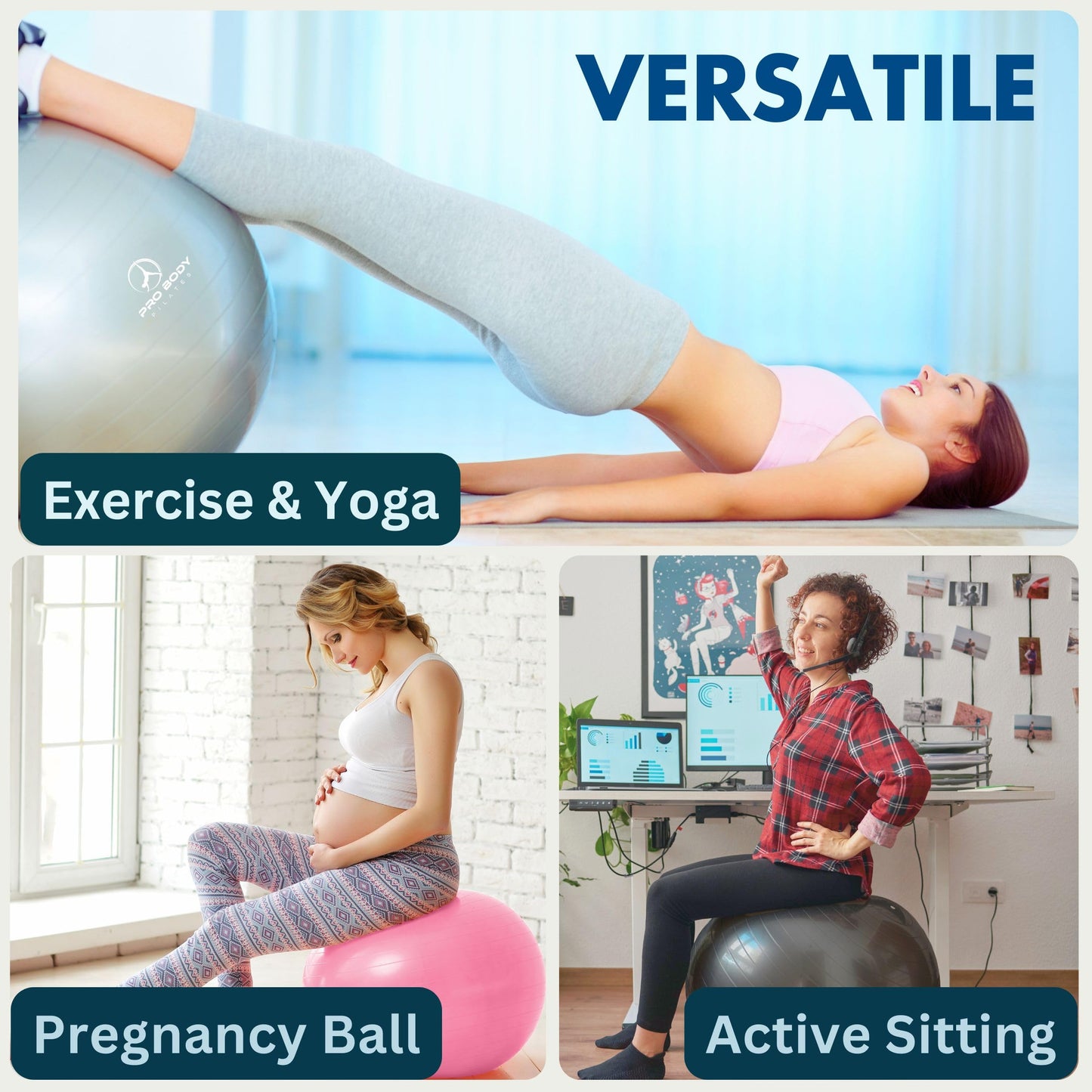 ProBody Pilates Exercise Ball - Multiple Sizes Gym Grade Balance Ball for Fitness, Workout, Pregnancy & Physical Therapy, Stability Yoga Ball Chair (Red, 55 cm)