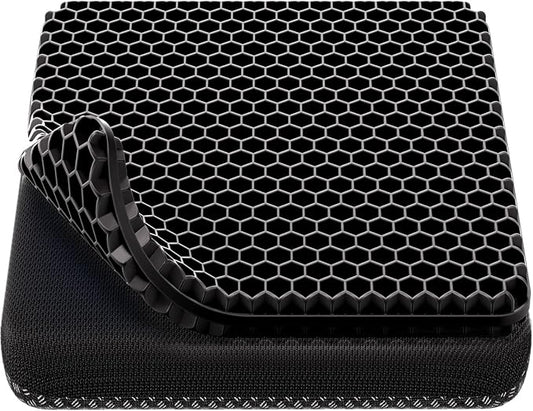 Gel Seat Cushion, Cooling Thick Big Breathable Honeycomb Design Absorbs Pressure Points Seat Cushion with Non-Slip Cover for Office Chair Home Cars Wheelchair