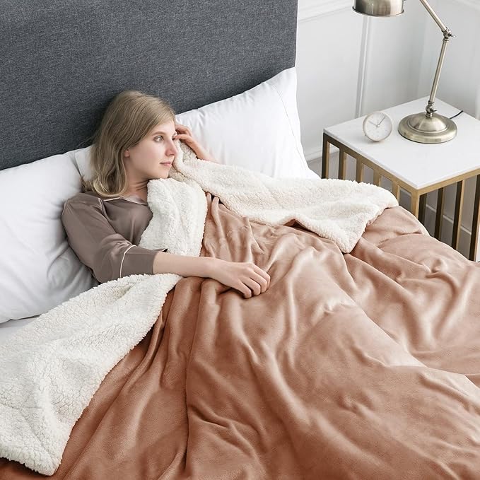 IR Imperial Rooms Camel Sherpa Blankets Queen Size for Bed - Wholesale Bulk Pack of 9 Sherpa Blankets - Soft Fluffy Throw Blanket for Hotels, Guest Bedroom, 90x90 Inches