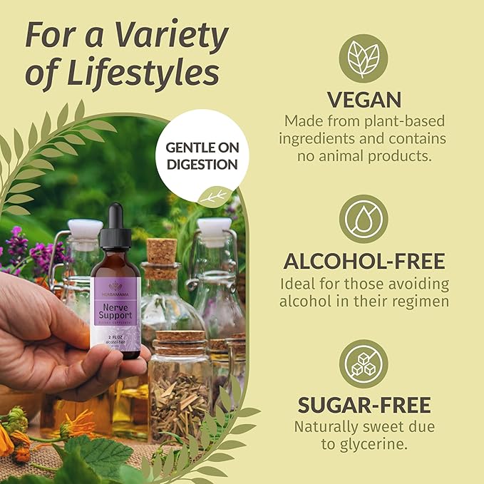 HERBAMAMA Herbal Liquid Drops Kit - Bundle of Nerve Support & Adrenal Support Liquid Complex Drops 2 fl oz - Vegan, Non-GMO, Sugar & Alcohol-Free - 2 Pack