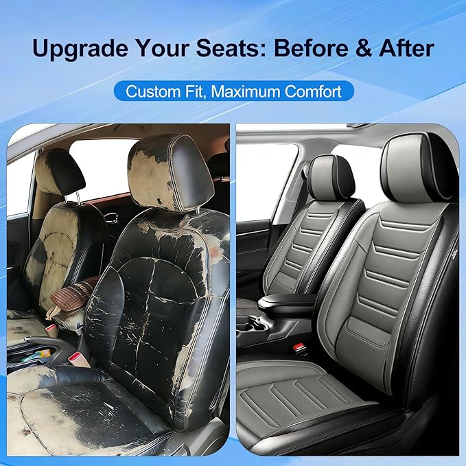 Fit CRV Car Seat Covers for Select Honda CR-V 2011-2026 - Premium Full Coverage Leather, Airbag Compatible, Waterproof & All Weather Seat Protector, Airbag Compatible, Full Set, Black+Gray