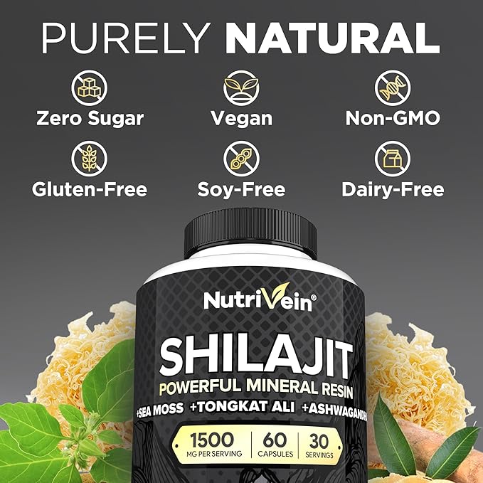 Nutrivein Premium Shilajit Capsules and Magnesium L-Threonate Bundle: Powerful Shilajit for Women and Men + Magnesium Threonate Supplement Pair for Performance, Endurance, Vitality, & Recovery