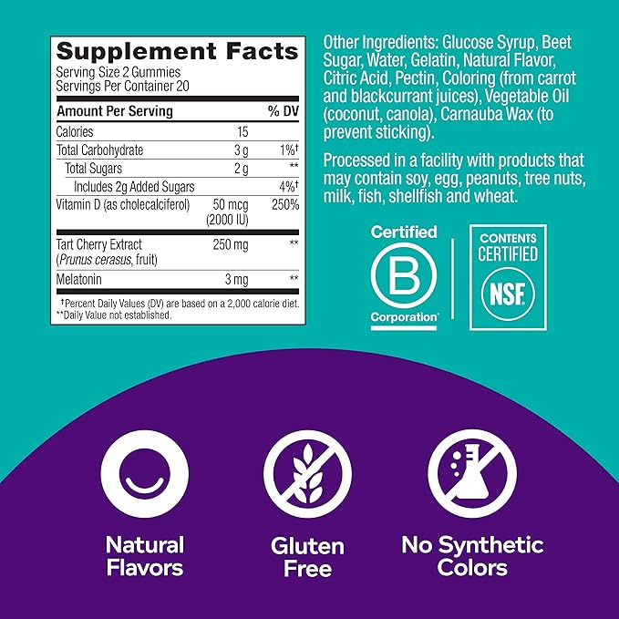 OLLY Muscle Recovery Sleep Gummies, Sleep and Sore Muscle Support, 3mg Melatonin, Tart Cherry & Men's Multivitamin Gummy, Overall Health and Immune Support, Vitamins A, C, D, E, B, Lycopene