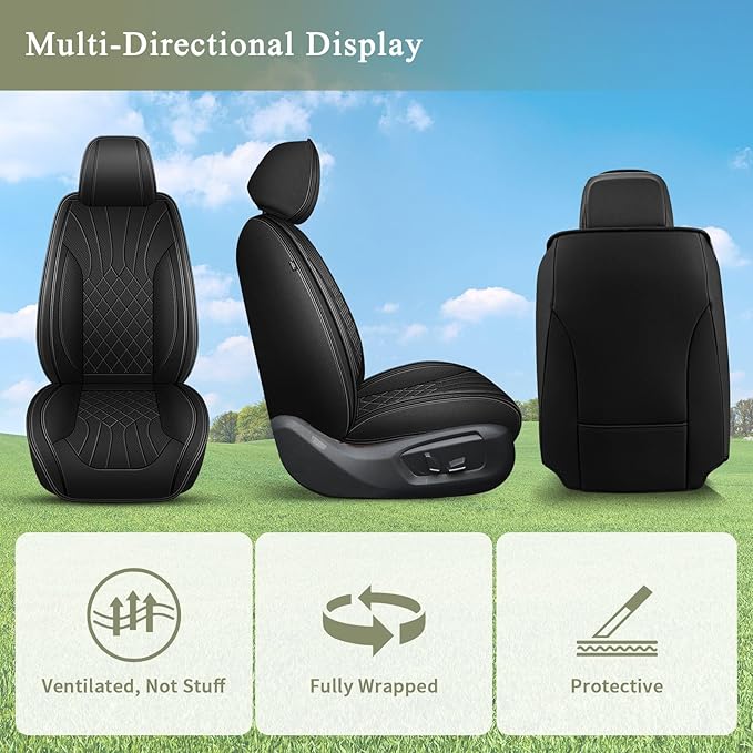 Car Seat Covers Front Pair for Subaru Impreza 2012-2023 2024 2025: Breathable Perforated Leather Seat Cover (Black)