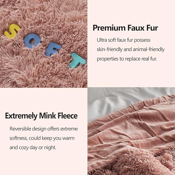 GONAAP Fuzzy Faux Fur Throw Blanket Queen Size Pink Super Soft Cozy Plush Fuzzy Shaggy Blanket for Couch Sofa Bed (Pink, Queen(90"x90"))