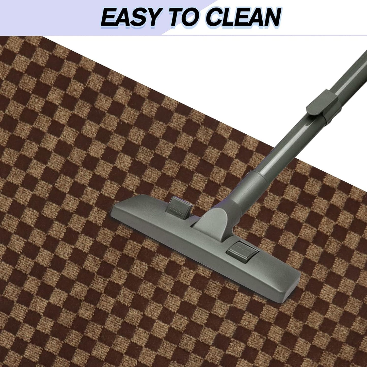 Custom Size Backed Non-Slip Area Rugs Runner, Easy Clean, Waterproof Runner Rugs for Hallway Entryway, Kitchen, Laundry, 4FT x 37FT, Brown Checkered