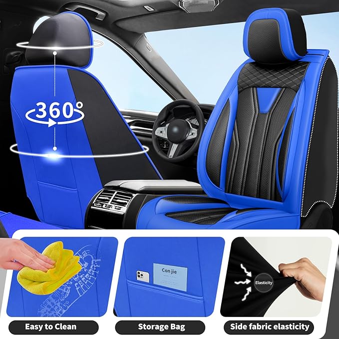 Fit Accord Car Seat Covers Premium Leather for Honda Accord 2012-2025 2026. Waterproof， Breathable, Scratch-Resistant & All-Weather Seat Cushion Protector（Full Set,Blue&Black