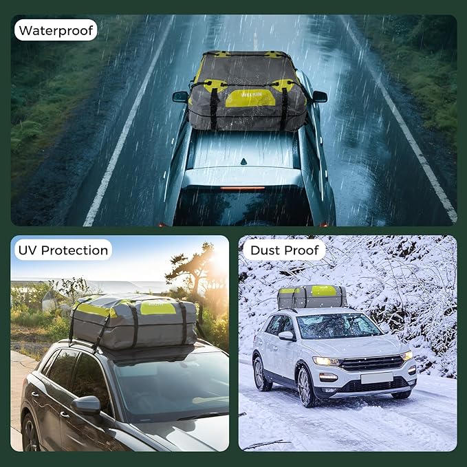 WELKIN Heavy Duty Rooftop Cargo Carrier Bag - 21 Cubic Waterproof Car Roof Bag for All Vehicles with/Without Rack - Includes Anti-Slip Mat, 8 Door Hooks, TSA Lock & Storage Bag - Reinforced Straps