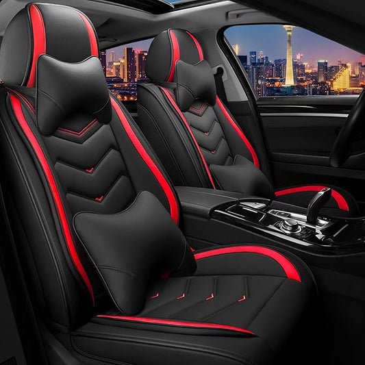 CTDS Car Seat Covers for Toyota RAV4 2000-2026, Stylish Sport Seat Cover, Premium Nappa Leather Car Seat Cover. Automobile Seat Covers Sets.(Luxury 2 Seats/Black Red)