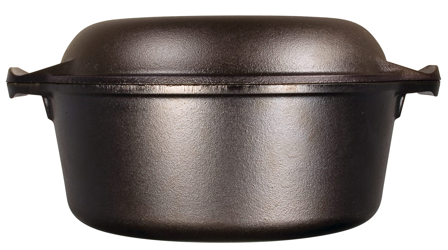 Lodge L8DD3 4.73 litre / 5 quart Pre-Seasoned Cast Iron Double Dutch Oven (with Loop Handles), Black