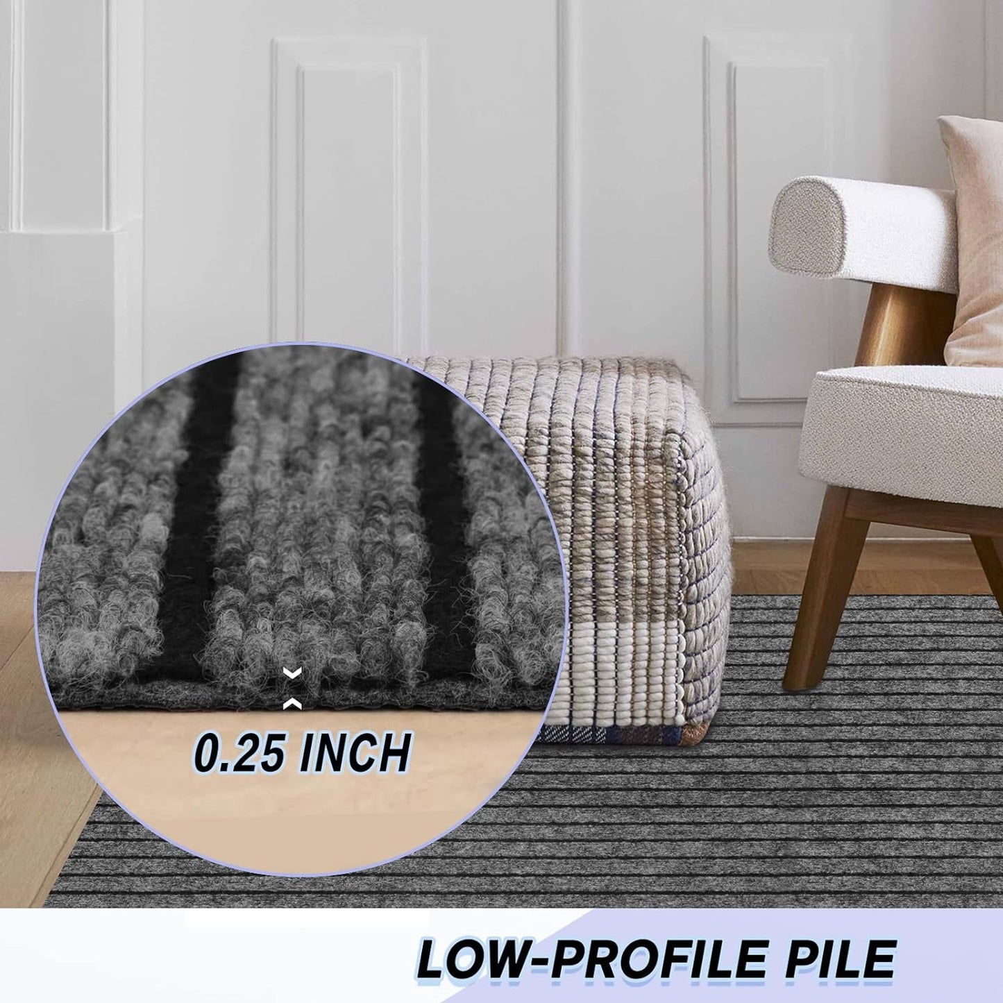 Custom Size Backed Non-Slip Area Rugs Runner, Easy Clean, Waterproof Runner Rugs for Hallway Entryway, Kitchen, Laundry, 2FT x 70FT, Gray Stripe