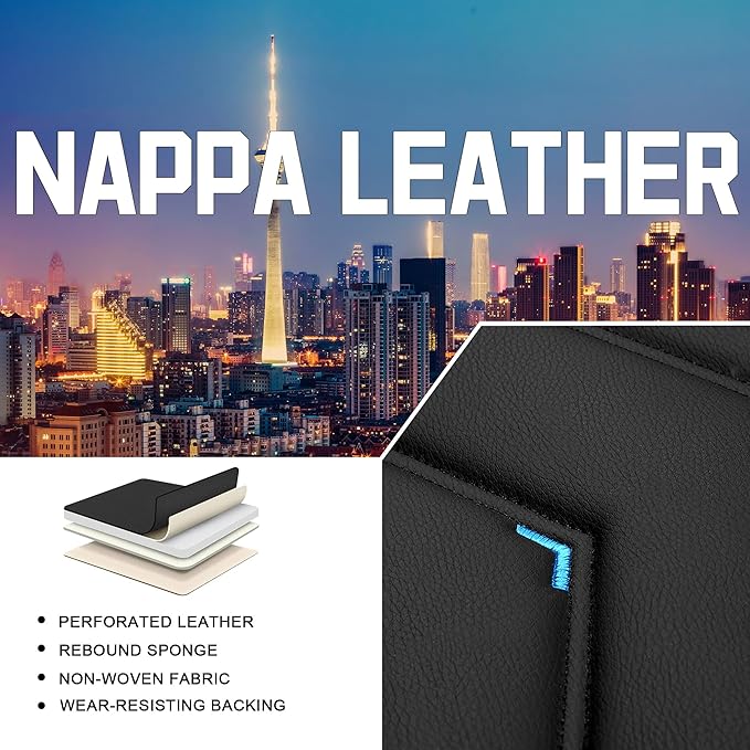 CTDS Car Seat Covers for Toyota RAV4 2000-2026, Stylish Sport Seat Cover, Premium Nappa Leather Car Seat Cover. Automobile Seat Covers Sets.(Luxury 2 Seats/Black Blue)