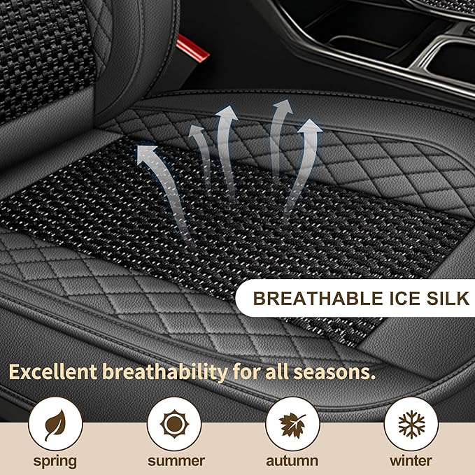 TTX LIGHTING for Ford Explorer 2004-2026 Car Seat Covers, Breathable Ice Silk & Leather Seat Protector, Cool & Anti-Sweat for Long Driving, Airbag Compatible, 2 Front Seats (Black&Gray)