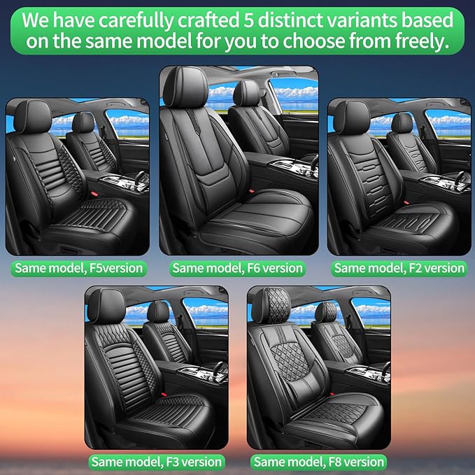 Fit Highlander Car Seat Covers (5 Seats) for Select Toyota Highlander 2007-2026 - Full Coverage Leather,Airbag Compatible, Waterproof & All Weather Seat Cushion Protector,Full Set,Black