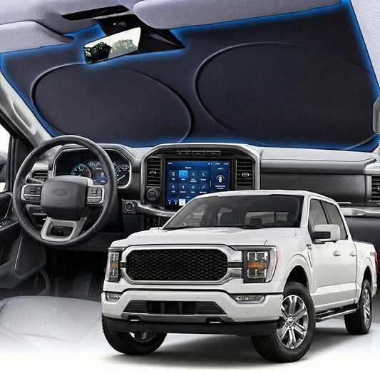 PEMOTech 2026 Upgraded Truck Windshield Sun Shade, Protector for F150/Raptor/Rv/Tikka, Thickened Overlapping Car Window Shades, Rays Blocker & Sun Dash Cover, Jeep Wrangler Accessories (69x35 inches)