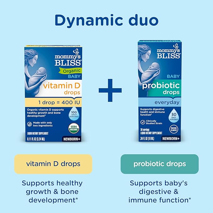 Mommy's Bliss Organic Baby Vitamin D Drops | Promotes Healthy Growth and Bone Development | Age Newborn+ | 0.11 Fl Oz (100 Servings) | Pack of 2