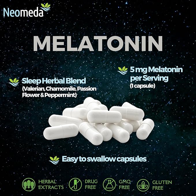 Melatonin Sleep Herbal Blend - Natural Sleep Aid for Adults with 5mg Melatonin & Sleep-Promoting Herbs - Drug-Free, Non-Habit Forming Sleep Supplement, 90 Capsules, 90-Day Supply