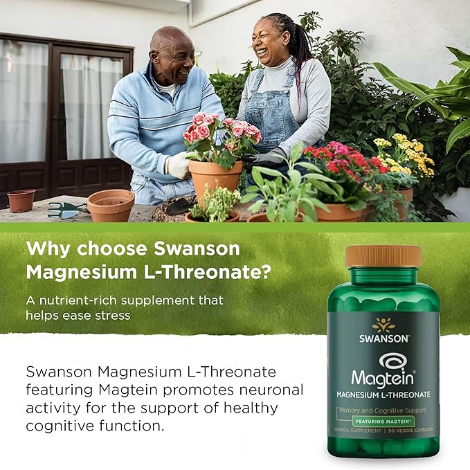 Swanson Magnesium L-Threonate - Mineral Supplement Promoting Nervous System Health - May Support Cognitive Health, Learning & Memory - (90 Veggie Capsules) (4 Pack)