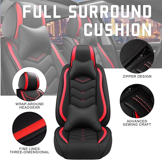 CTDS Car Seat Covers for Toyota RAV4 2000-2026, Stylish Sport Seat Cover, Premium Nappa Leather Car Seat Cover. Automobile Seat Covers Sets.(Luxury 2 Seats/Black Red)