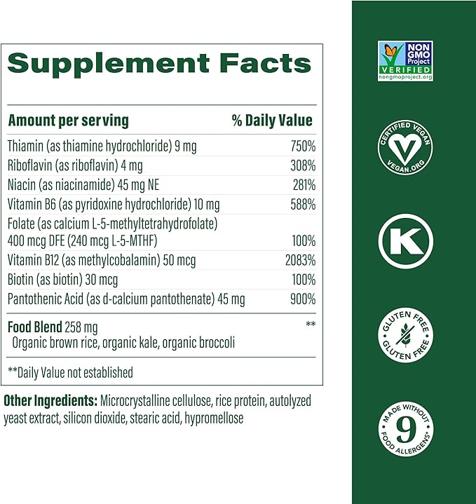 MegaFood Balanced B Complex - B Complex Vitamin Supplement - 8 B Vitamins Including Vitamin B6, Vitamin B12, Folate, Biotin & More - Supports Cellular Energy Production - Vegan, Gluten Free - 60 Tabs