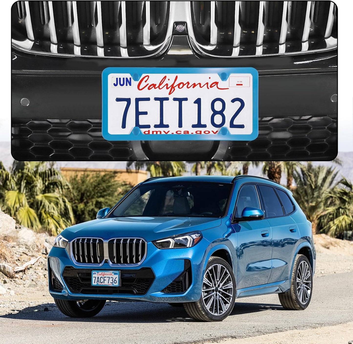 LivTee 4 Holes Stainless Steel License Plate Frames, 2 PCS Car Licence Plate Covers, Automotive Exterior Accessories Slim Design with Bolts Washer Caps for US Vehicles, Blue