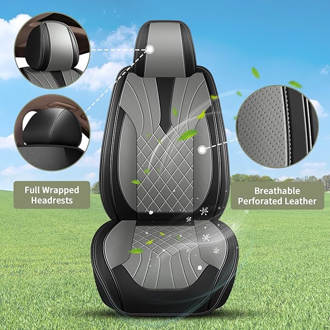 Full Set Car Seat Covers for Nissan Altima 2009-2024 2025 2026 : Breathable Perforated Leather Seat Cover (Black&Grey)