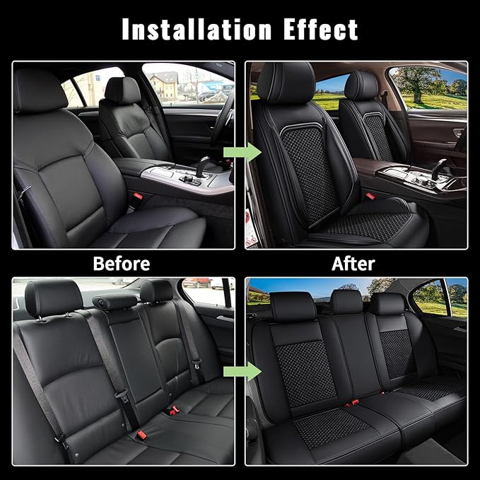 Full Set Car Seat Covers for Subaru Forester SUV 2007-2025 2026 - Breathable Cool Ice Silk Leather - 5 Seats - Vehicle Seat Cushion for Subaru Forester Accessories - Black